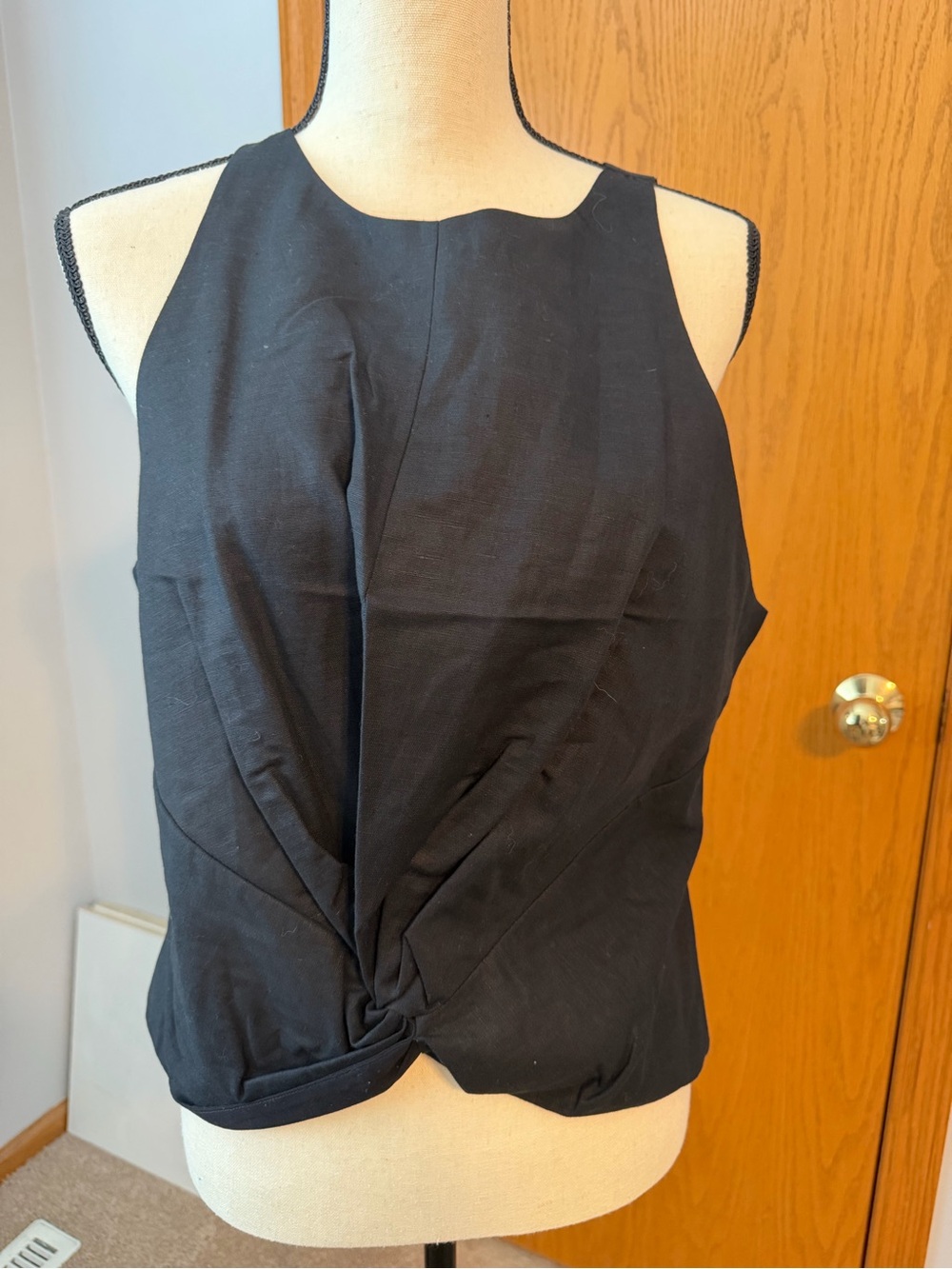 Express LINEN-BLEND CREW NECK TWIST FRONT TANK